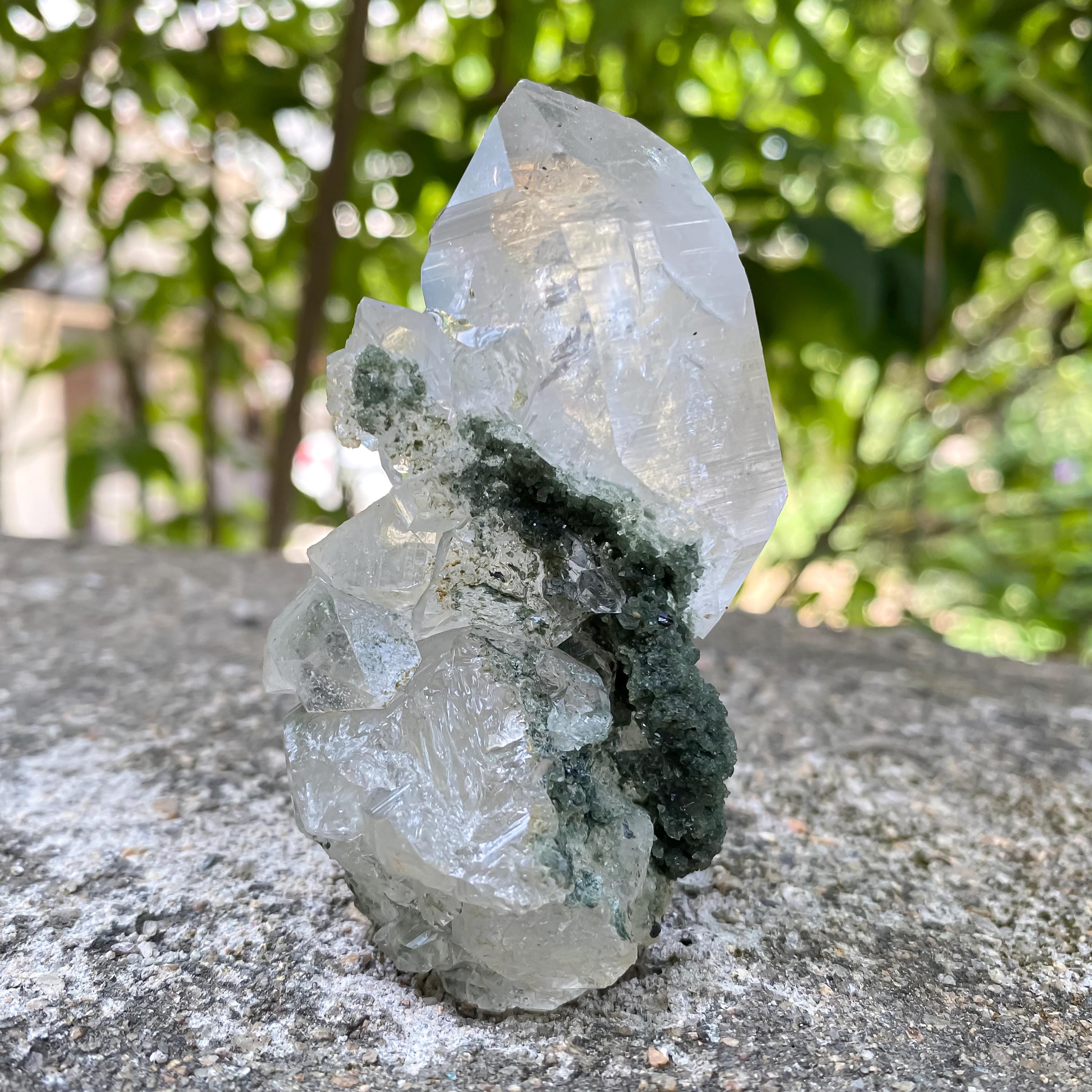 Self Standing Quartz, Himalayan Green Chlorite Quartz Specimen: Raw Healing Crystal 115gm