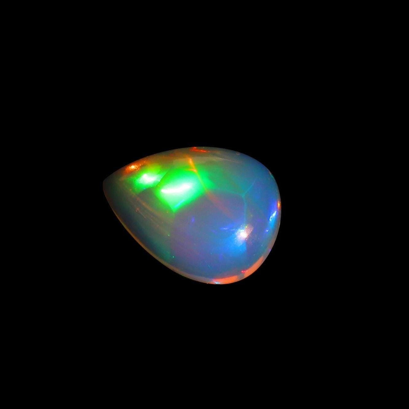 Ethiopian Opal Pear Cabochon: Multi-Fire Welo Gemstone, October Birthstone