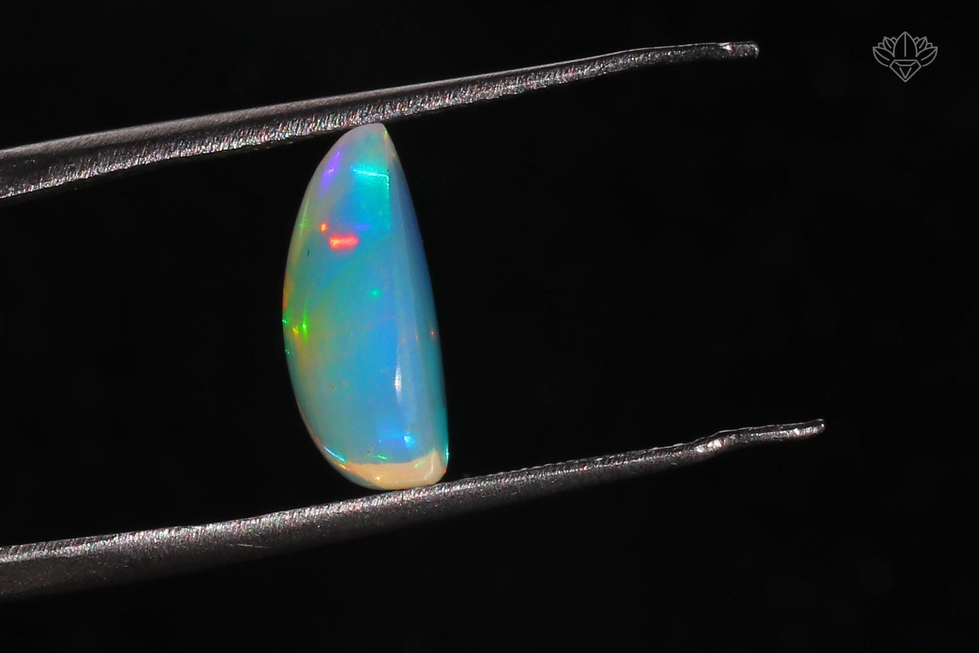Ethiopian Opal Pear Cabochon: Multi-Fire Welo Gemstone, October Birthstone