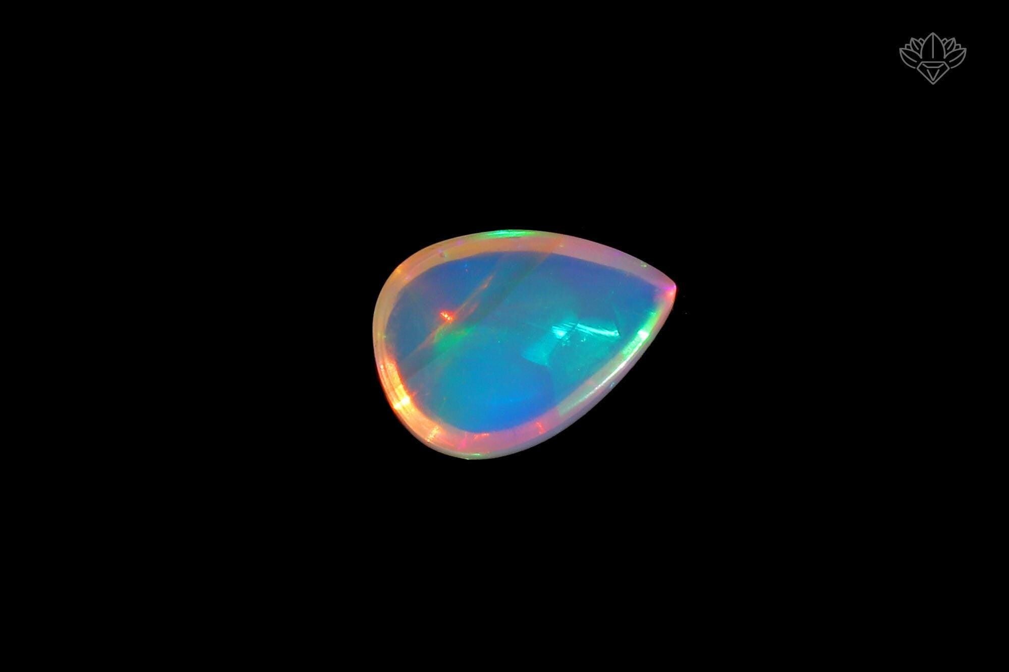 Ethiopian Opal Pear Cabochon: Multi-Fire Welo Gemstone, October Birthstone